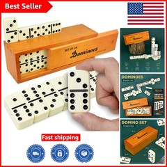 Queensell Jumbo Dominoes Set for Family Fun – 28 Double 6 Tiles in Wooden Box