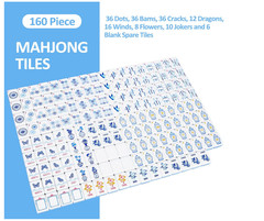 Light Blue American Mahjong Tile Set(1.2″), 160 Engraved Tiles with Mahjong Tile