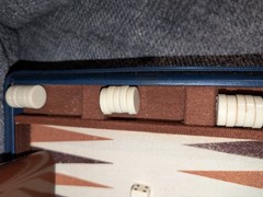 Vintage Travel Backgammon Game Zippered Case Dice Cups Complete! Blue Case!