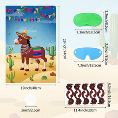 Pin The Tail On The Donkey Party Game with 50 Pcs Tails Large Mexican Donkey Gam