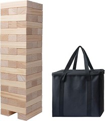 Giant Tumble Tower – 54 Pine Wooden Blocks for Family Fun, 2FT to 4FT High