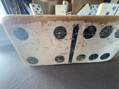 Vintage Double Six Dominoes Set of 28. Hand Made. Well Used. Wood 5.5×2.75x.75