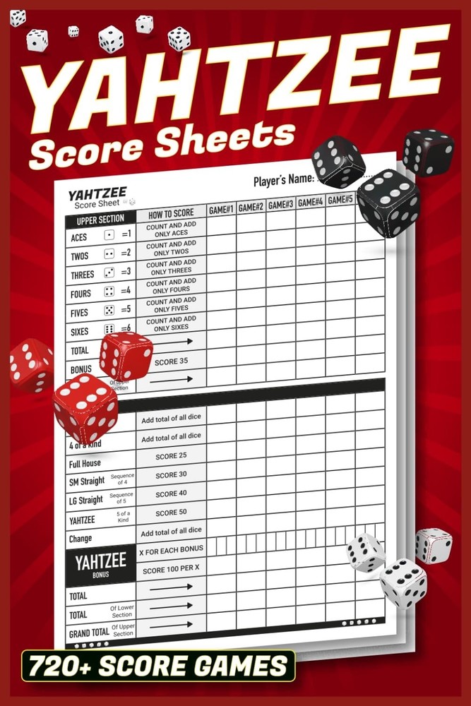 Yahtzee Score Sheets Book 720+ Games Large Print 6×9 Score Pads
