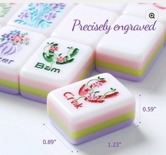 VIRORA ‘Florea’ Mahjong Set, 160 Purple 4-Layer Tiles, Tile Bag, Box & 4 Dice