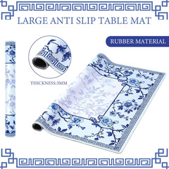 21.5 Inch Mini Chinoiserie Mahjong Mat for Travel Set Blue and White Floral Mahj