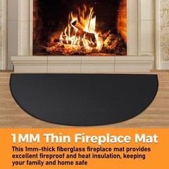 Fireplace Mat Fireproof, 2′ x 3’6” x 0.04” x 3’6″ (Semicircular), Black