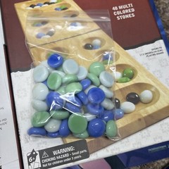 MANCALA Strategy Game Multi Color Stone Folding Wood Board Box DMG