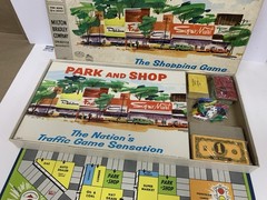 Vintage 1953 1960 Park And Shop Milton Bradley Board Shopping Game 4300 Complete