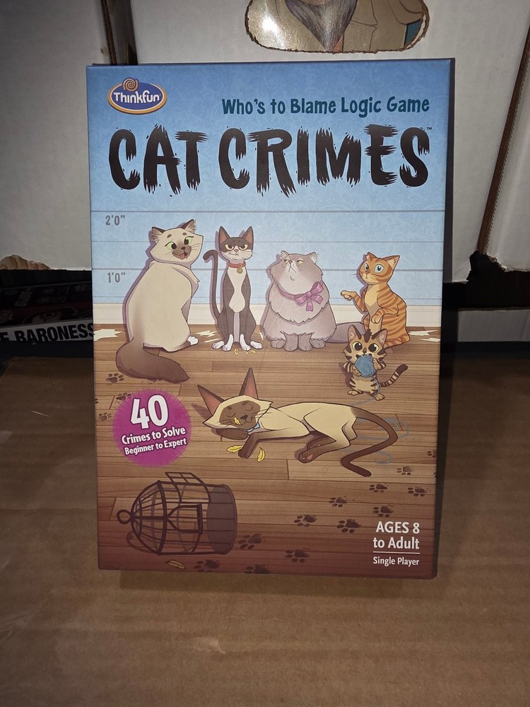 Cat Crimes ThinkFun Logic Game Single Player Ages 8+ Cardboard Cat Tokens 2017