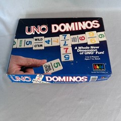 Vintage UNO Dominos Game 1986 International Games Complete 81 Tiles 6 Racks