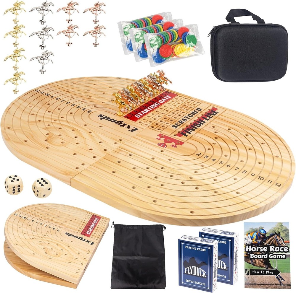 24.8In Wood Horse Race Board Game,Foldable Horse Racing Game,Large Size,With 11