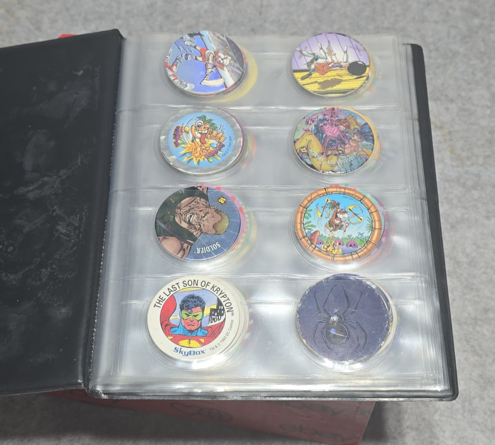 Vintage Pogs Milk Caps 90’s Lot 64 Pieces Mixed Collection in Binder Sleeves