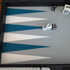 19″ Silverman & Co Large Faux Leather Backgammon Set Black w/teal white & gray