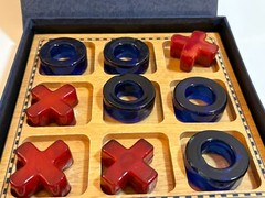 Imaginarium Signature Series Glass Red Blue Tic Tac Toe Table Game in Box