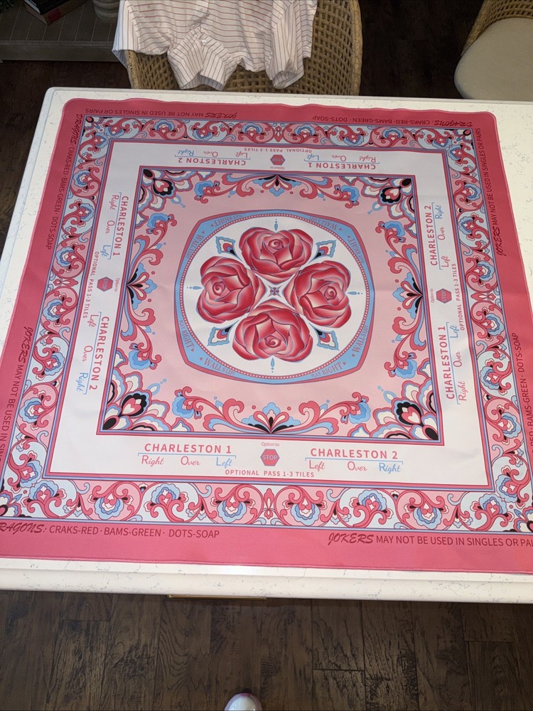 ® American Mahjong Mat with Rules – Pink Floral Mah Jong Table Cloth – 33″ Ne…