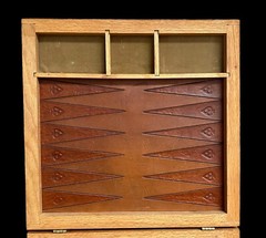 Vintage Backgammon Game Hand Tooled Leather Wood Wooden Brass Piece Hand Made