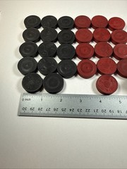 Vintage Wooden Embossed Checkers ~ 14 Black 13 Red ~ Replacement, Decor, Crafts