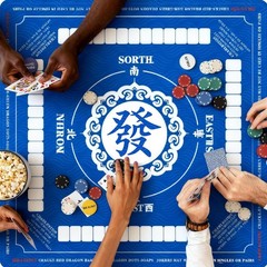 Large Blue Anti Slip Noise Reduction Mahjong Table Mat 31.5×31.5 inches