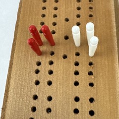 Vintage Cribbage Dominoes Game Set Double 6 Metal Dot Wood Box Japan