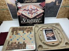 Scrabble Deluxe Edition Crossword Board Game Rotating Table- Incomplete Handmade
