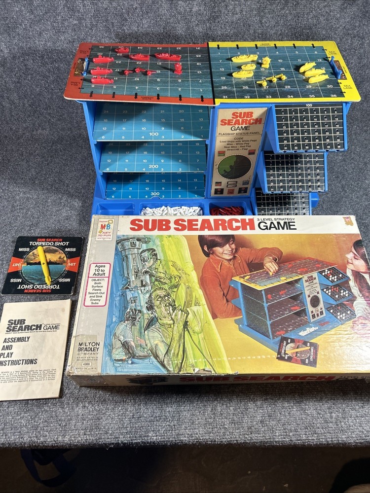 Vintage 1973 Milton Bradley Sub Search 3 Level Board Game 100% Complete