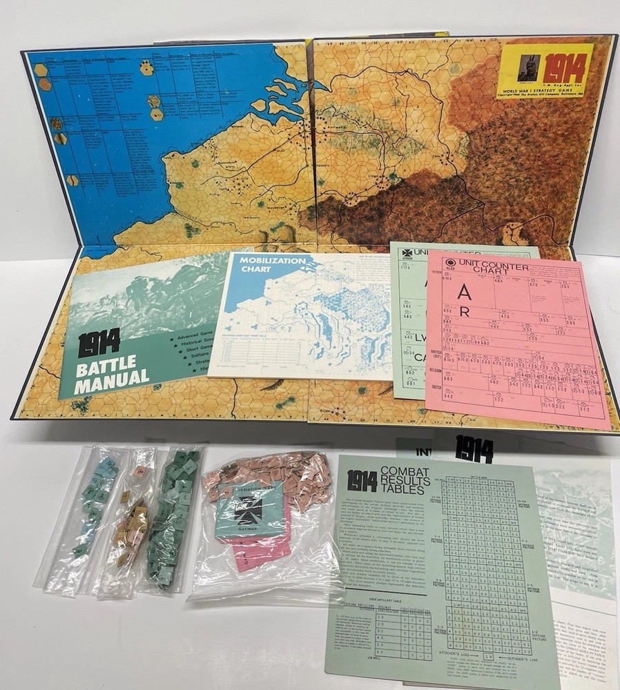 Vtg “1914” Avalon Hill Board Game 1968 World War I Military Strategy Game USA
