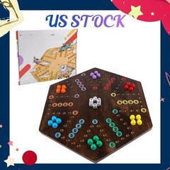 NEW 20in Wood Wahoo Marble Board Game 2 Sided 4-6 Player Rustic Brown 6Dice