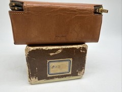 Vtg Travel Game Set Cards + Dice+ R W B Chips in Safari Leather Case #403 c 1940