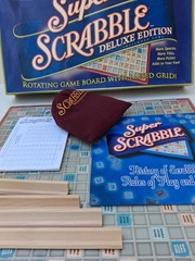 Super Scrabble Deluxe Edition 2006 Game Rotating Board Raised Grid COMPLETE
