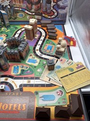 Vintage 1987 HOTELS Board Game Milton Bradley Real Estate Game – 99% Complete