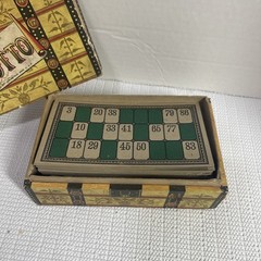 Antique Lotto Game Cardboard Box Wooden Numbers Very Unique Bingo