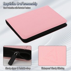 Arkeiliy Card Binder 9 Pocket, Double Sided Pockets 7.5 X 9.8 Inches, pink