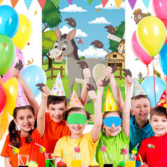 Pin The Tail On The Donkey Party Game with 48 Pcs Tails Large Farm Donkey Games