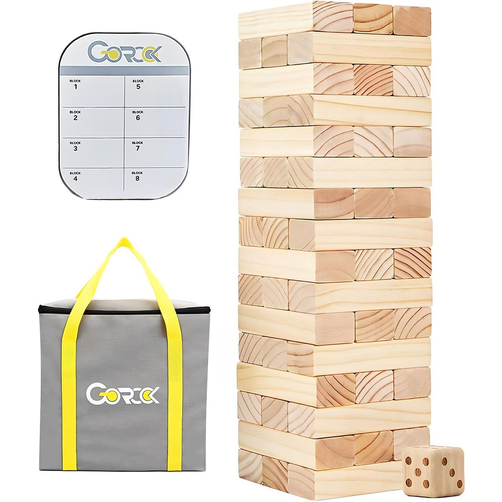 Giant Tumbling Tower Game，57Pcs Wooden Block Stacking Game （Over 4.2FT），Class…