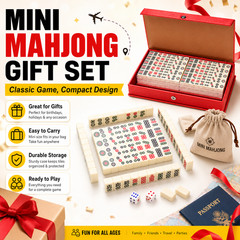 Compact Mini Mahjong Set with Dice Red Carry Case Travel Family Party Game Gift