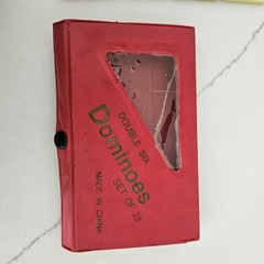 Double Six Dominoes Set Red Faux Leather Case Travel Compact Game