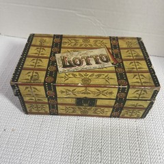 Antique Lotto Game Cardboard Box Wooden Numbers Very Unique Bingo
