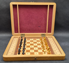 Vintage Soviet Wooden Pegged Chess Set Folding Wooden Box USSR
