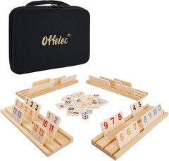 Rummy Cube Game Set 106 Tiles with 4 Wooden Racks Travel Board Game Set Case