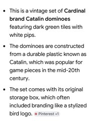 1940s Catalina Dominoes by Cardinal GREEN No. 500 With Original Box. Very Nice