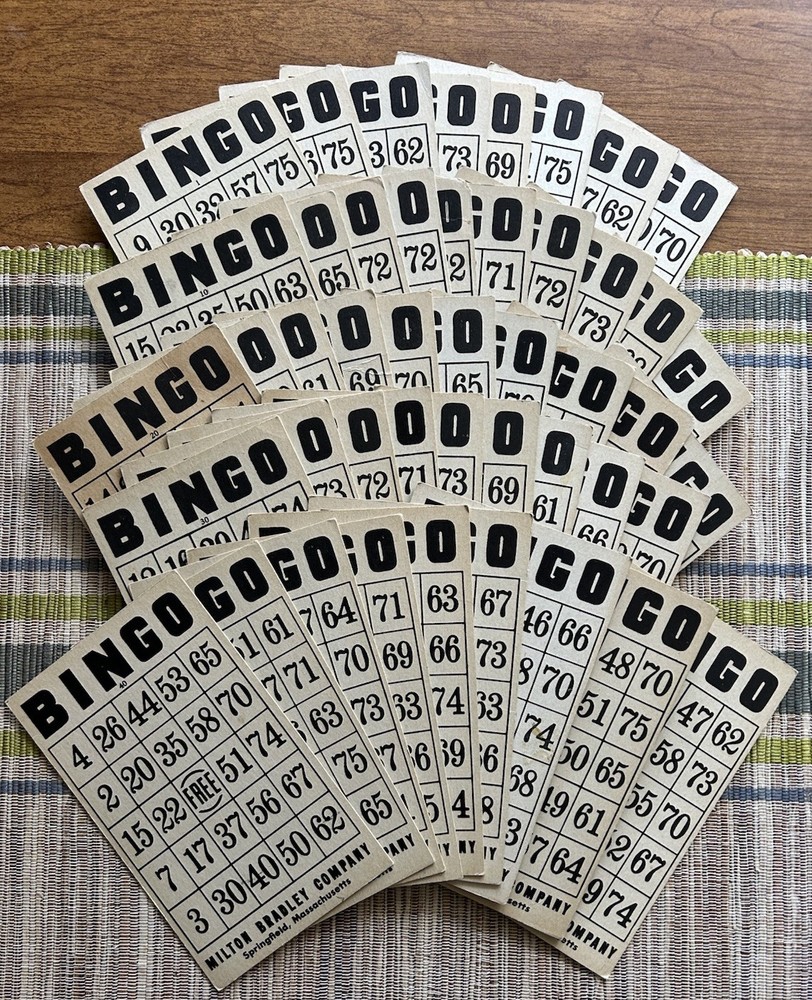 46 Vintage Milton Bradley Co Cardboard Bingo Cards for Replacements & Crafts