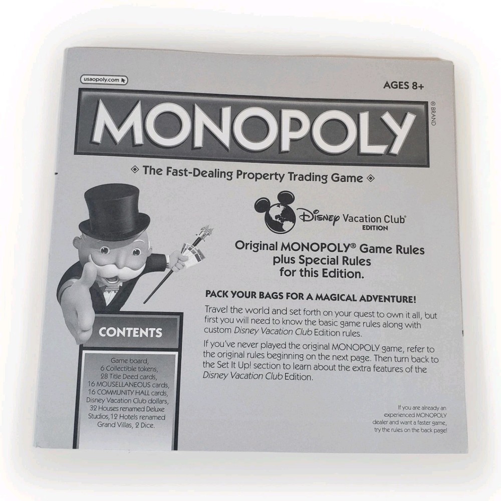 Monopoly Disney Vacation Club Edition Instructions Only (cc102)
