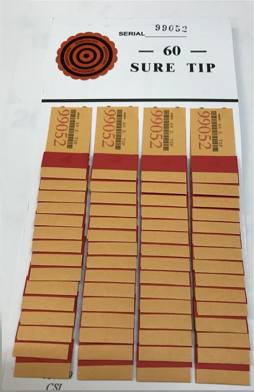 One Dozen # 60 Sure Tip Boards (1-60) Pull Tabs/Jar Tickets Free Shipping USA