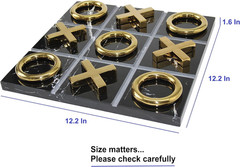Marble Tic Tac Toe Game for Living Room Decor Centerpiece Black and Gold XO with