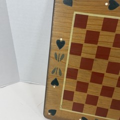 Heart and Home Checkerboard Brown Wood Folk Art Heart Painted Decor