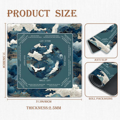 Oriental Chinese White Crane Mahjong Mat, Traditional Green Chinoiserie Non-Slip