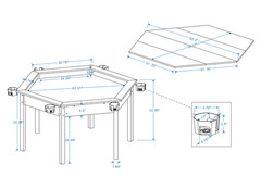 Board Game Table with Removable Table Top for 6 Players, Hexagon Gaming Table
