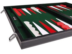 18″ Leatherette Backgammon Set – Inlaid Velvet Field – Black/Green Board