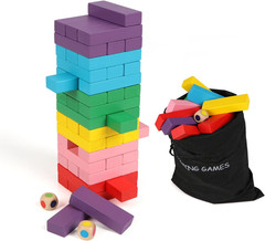 48PCS Wooden Stacking Blocks Game with Storage Bag for Kids and Family