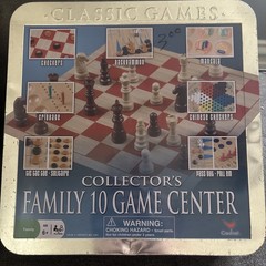 10 Family Games In One Cardinal Wood Boards Checkers Chess Classic Metal Tin